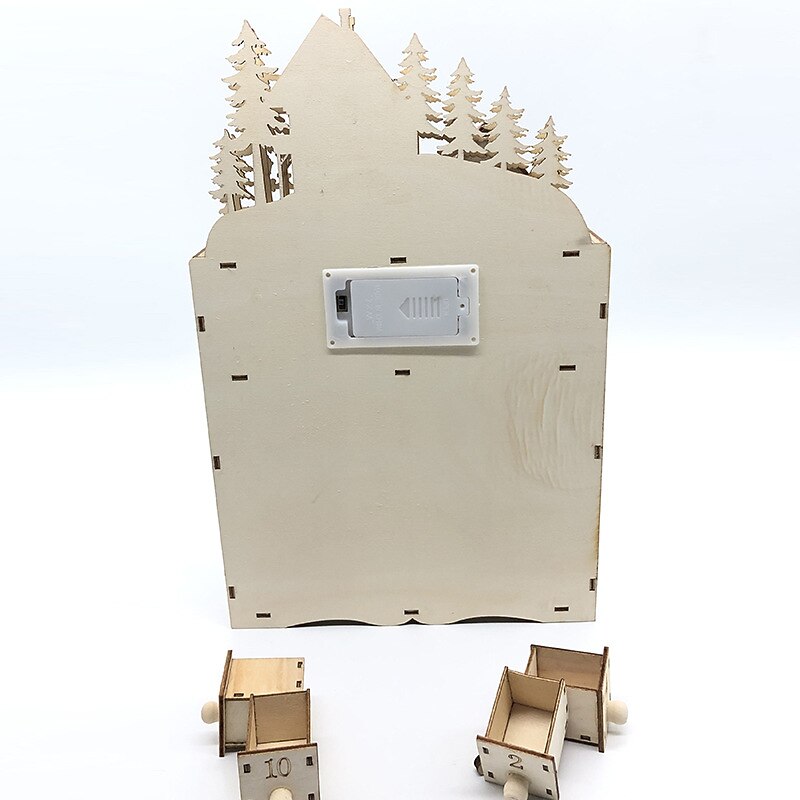 Wooden Advent Calendar with 24 Drawers DIY Christmas Calendar with LED Lighting Gift for Children3
