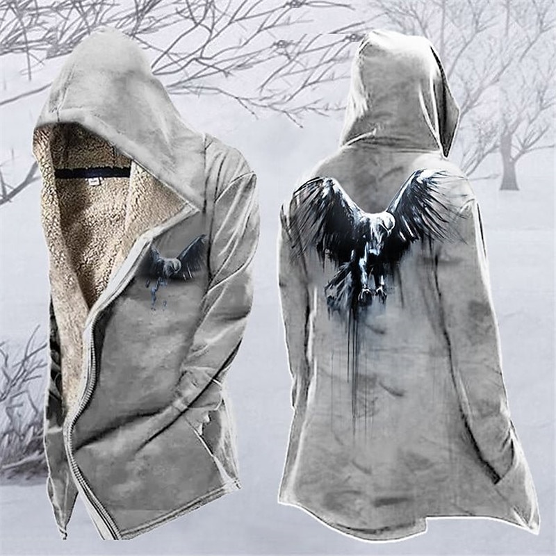 Men's Vintage Eagle Winter Coat Fleece Jacket Coat Comfortable Warm Breathable Fashion Streetwear Casual Daily Sports & Outdoor Daily Wear Going out Zipper Pocket Print Fall & Winter Hoodie Long
