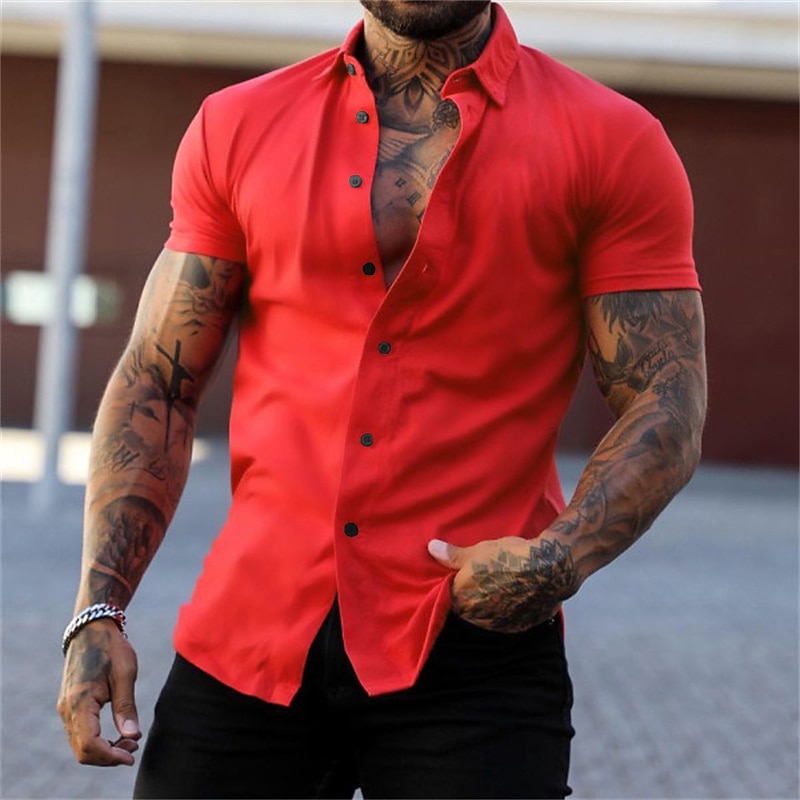 Men's Shirt Summer Shirt Casual Shirt Button Up Shirt Black Yellow Pink Red Dark Navy Short Sleeve Letter Turndown Street Casual Button-Down Clothing Apparel Fashion Casual Comfortable