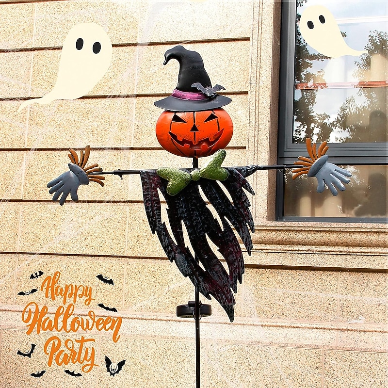 Solar 41Inch Solar Halloween Decorations Yard Stake Solar Powered Outdoor Lighted Metal Pumpkin Scarecrow Stake Light Up Pumpkin Lantern Yard Sign for Autumn Haunted House Figurine Party Decor4