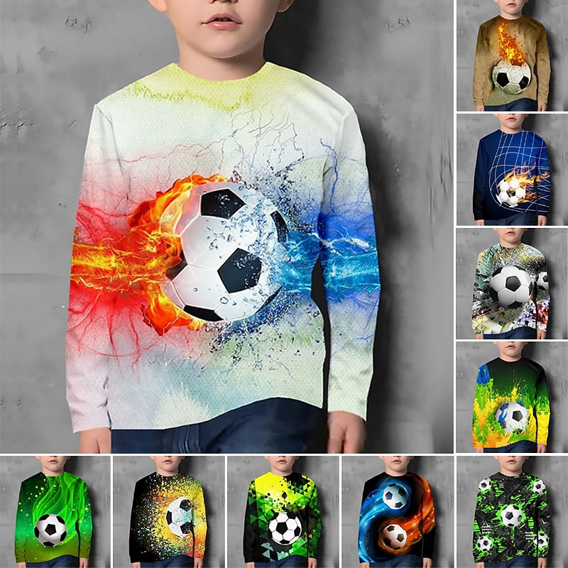Boys 3D Graphic Gradient Football T shirt Tee Long Sleeve 3D Print Summer Spring Fall Sports Fashion Streetwear Polyester Kids 3-12 Years Outdoor Casual Daily Regular Fit