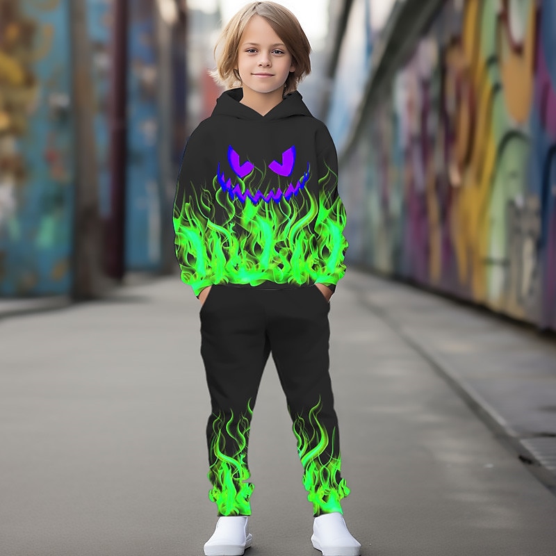 Boys 3D Pumpkin Hoodie & Sweatpants Set Hoodie Set Clothing Set Long Sleeve 3D Printing Fall Winter Active Fashion Cool Kids 3-12 Years Outdoor Vacation Street Regular Fit2