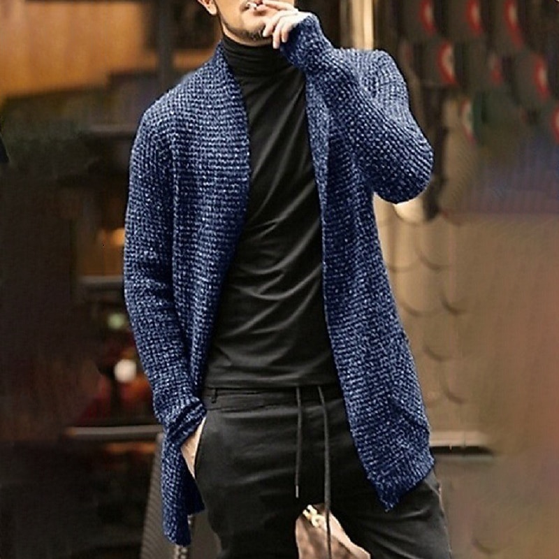 Men's Cardigan Sweater Fall Sweater Ribbed Knit Regular Knitted Plain Open Front Warm Ups Modern Contemporary Daily Wear Going out Clothing Apparel Winter Black Dark Blue M L XL3