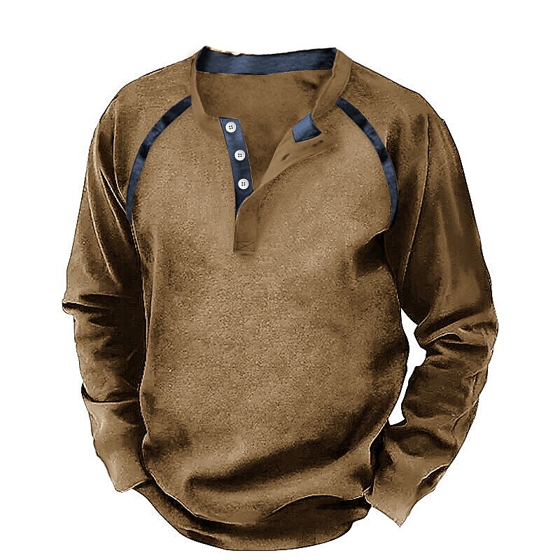 Men's Button T Shirt T Shirt Henley Shirt Tee Top Long Sleeve Henley Summer Color Block Fashion Designer Basic Vacation Street Going out Dark Gray Navy Blue Brown Top Tee for Men