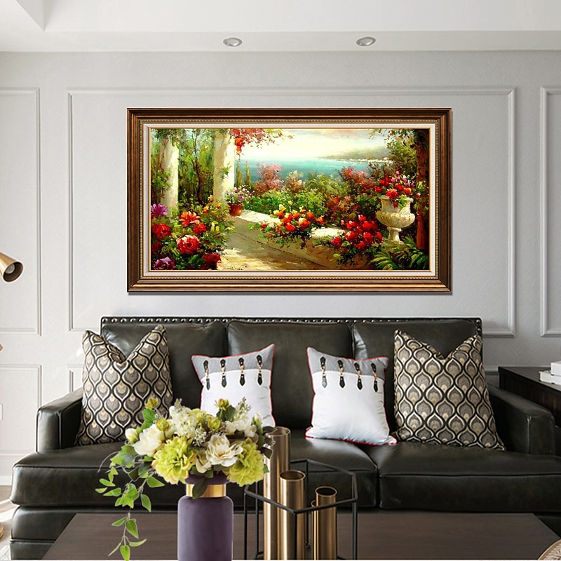 Handmade Oil Painting Canvas Wall Art Decoration Impression Scenery Mediterranean Vintage Garden View for Home Decor Rolled Frameless Unstretched Painting4