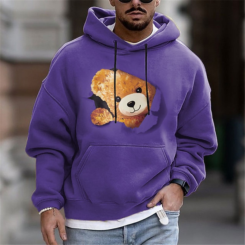 Men's Bear Graphic Prints Streetwear Designer Long Sleeve Hooded Daily Sports Black White Print Spring &  Fall Designer4