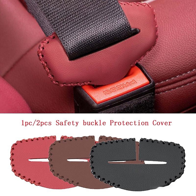 Car Safety Belt Buckle Clip Protection Cover Leather Interior Seat Belt Protector Anti Slip Cover Safety Car Accessories