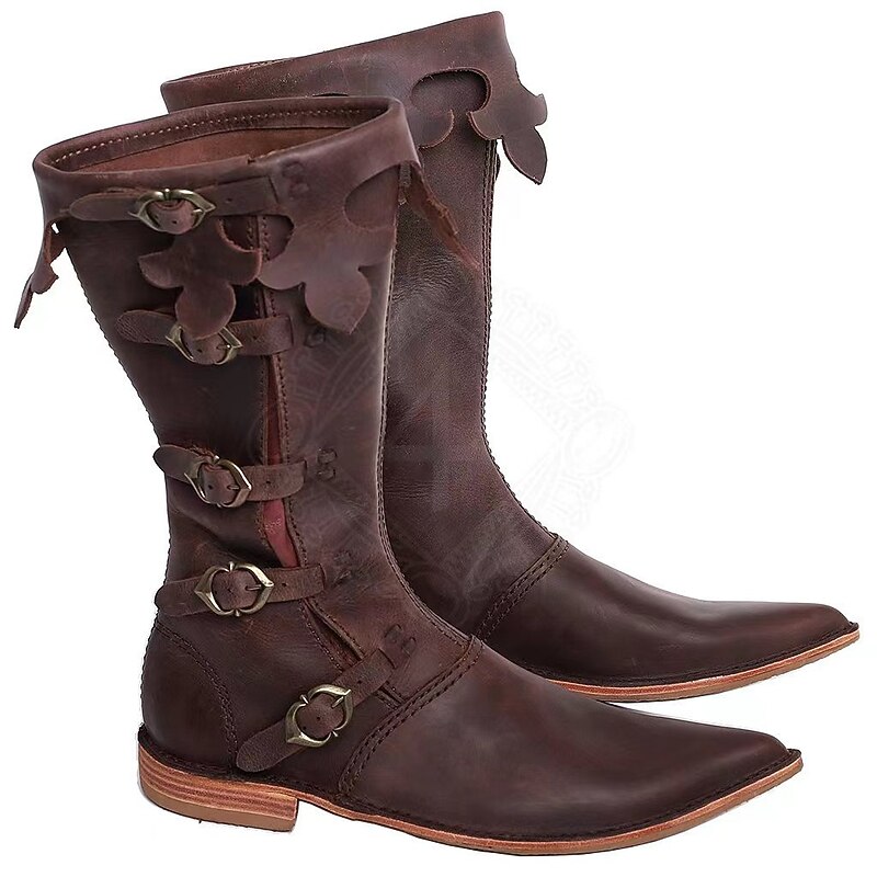 Retro Vintage Medieval Renaissance Knee High Boots Turn Shoes Pirate Viking Vikings Fancy Dress Men's Celtic Pirate Royal Halloween Carnival Masquerade Carnival Performance Masquerade Adults Shoes