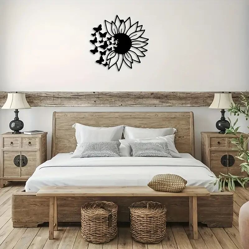 Modern Butterfly Sunflower Metal Wall Decor Tree of Life Metal Wall Art Bird Ornament Home Bedroom Living Room Window Decoration4