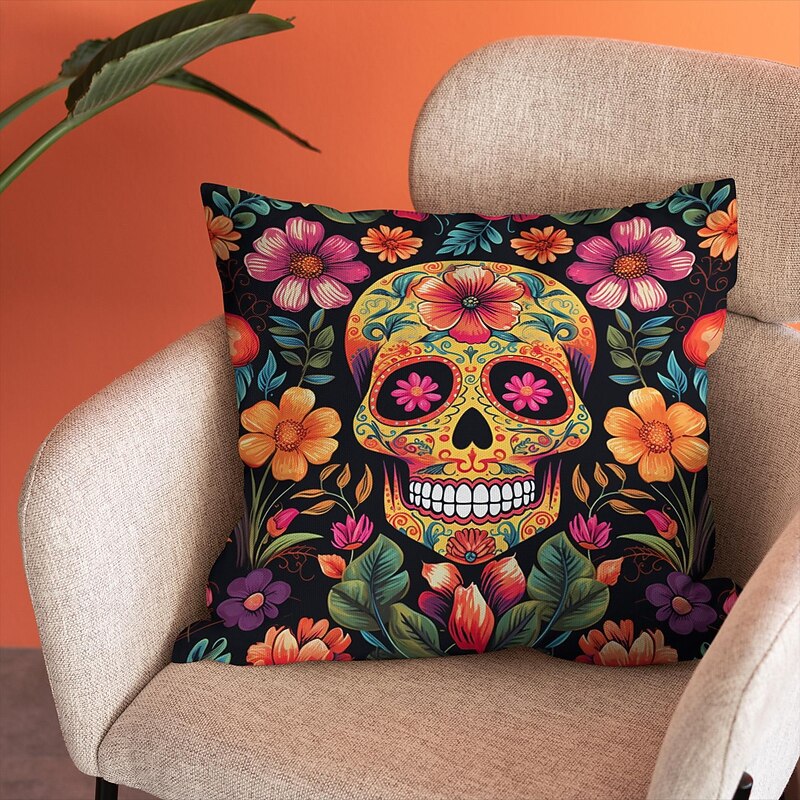 Halloween Double Side Pillow Cover 1PC Skull Day of Dead Soft Decorative Square Cushion Case Pillowcase for Bedroom Livingroom Sofa Couch Chair Decorations3
