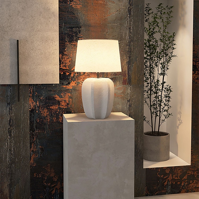 Bedside Lamp Table Lamp, Modern Retro Ceramic Tall Table Lamp 1 PCS with Beige Fabric Drum Shade Nightstand Lamp for Bedside Bedroom Living Room Kids Room College Home 85-265V2