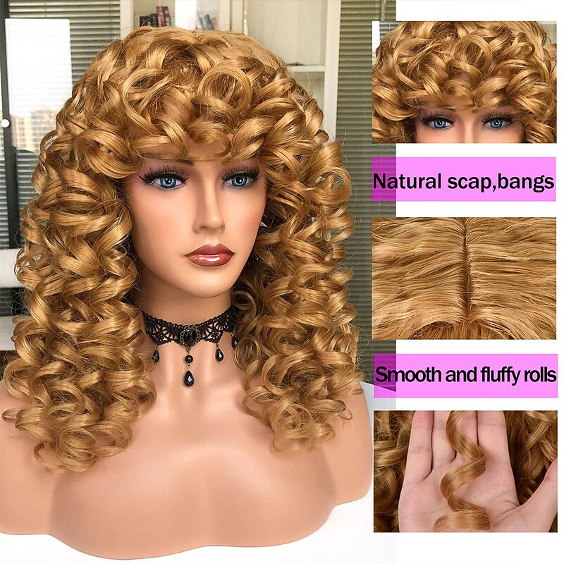 Long Curly Wavy Blonde Wigs for Women Side Part Natural Looking Cosplay Synthetic Fiber Wig Heat Resistant Replacement Wig Halloween Cosplay Party Wigs3