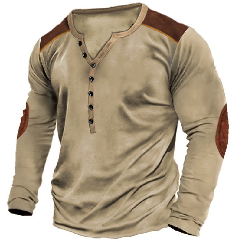 Men's Button T Shirt Henley Shirt Tee Top Long Sleeve Henley Summer Color Block Fashion Designer Basic Patchwork Vacation Street Going out Black Navy Blue Green Top Tee for Men