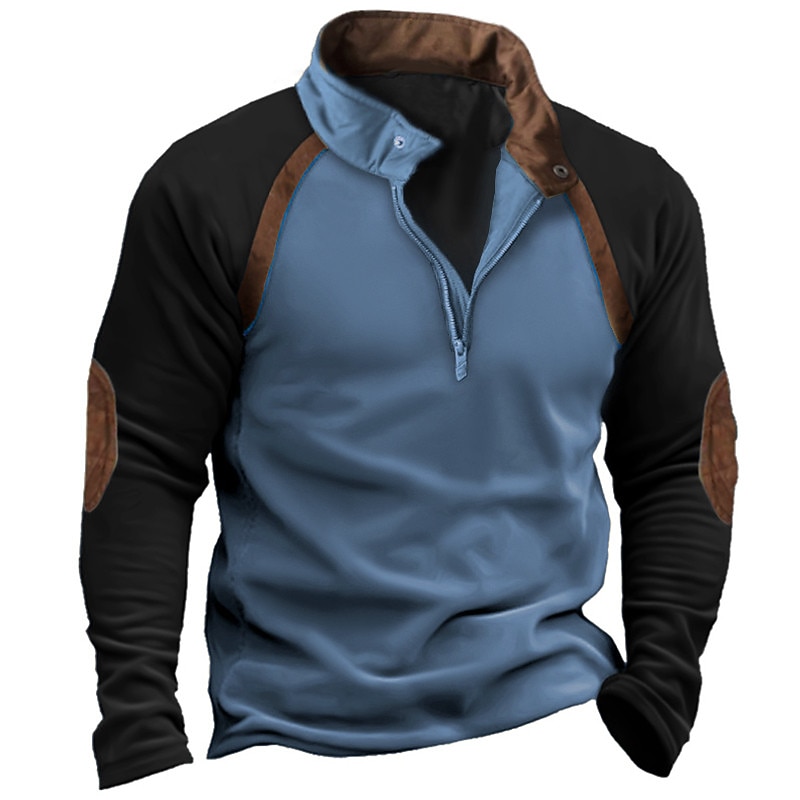 Men's T Shirt Tee Top Long Sleeve Shirt Long Sleeve Quarter Zip Summer Color Block Fashion Designer Basic Patchwork Vacation Street Going out Blue Khaki Army Green Top Tee for Men2