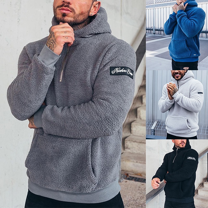 Men's Hoodie Black White Blue Gray Hooded Plain Sports & Outdoor Daily Sports Polyester Designer Casual Fall & Winter Clothing Apparel Hoodies Sweatshirts  Long Sleeve
