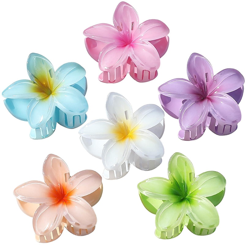 1PC Flower Claw Clips Hawaiian Hair Clips Plumeria Hair Clips Large Hair Claw Clips for Thick Hair 3.3 inch Medium Claw Clips for Thin Hair Strong Hold Nonslip Hair Clips Beach Hair Accessories for Women and Girls -Hawaii