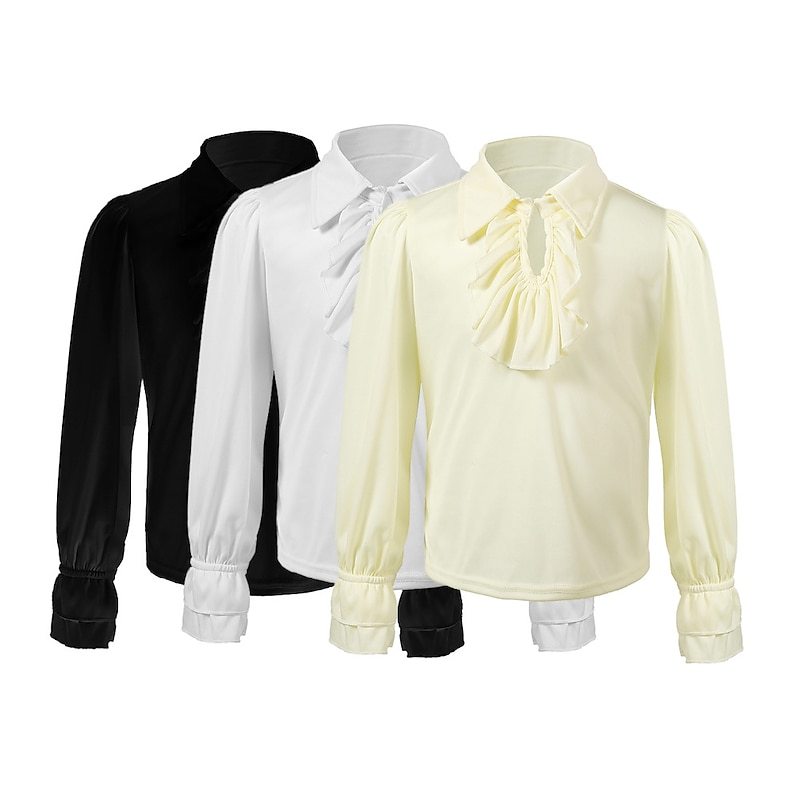 Punk & Gothic Medieval Renaissance Pants Vest T-shirt Knight Ritter Viking Crusader Flounced Solid Color Fancy Dress Boys' Pirate Carnival Masquerade Performance Party Masquerade Kid's Vest Shirt3