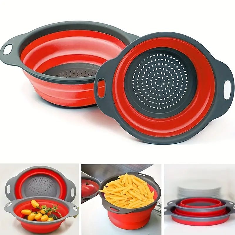 2pcs, Collapsible Silicone Drain Basket for Outdoor Camping and Kitchen - Portable Fruit and Vegetable Washing Basket - Reusable and Creative Design