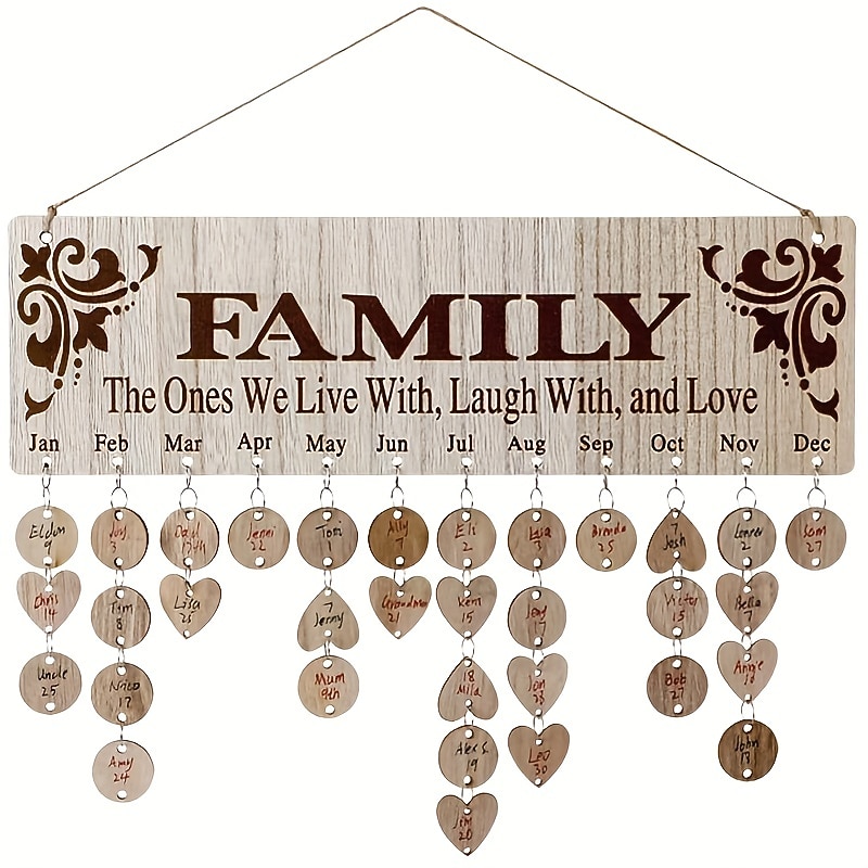 Gifts for Mom Grandma to Remember Everyone's Birthday Wooden Family Birthday Reminder Calendar Plaque with 100 Wood Tags Wall Hanging Unique Presents Ideas from Daughter Son