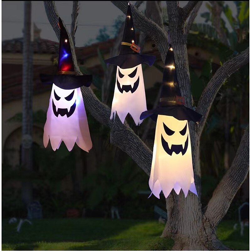 Halloween Decorations Hanging LED Glow Hat Lighted Ghosts Halloween Party Witch Hat Outdoor Home Bar Decoration Horror Prop