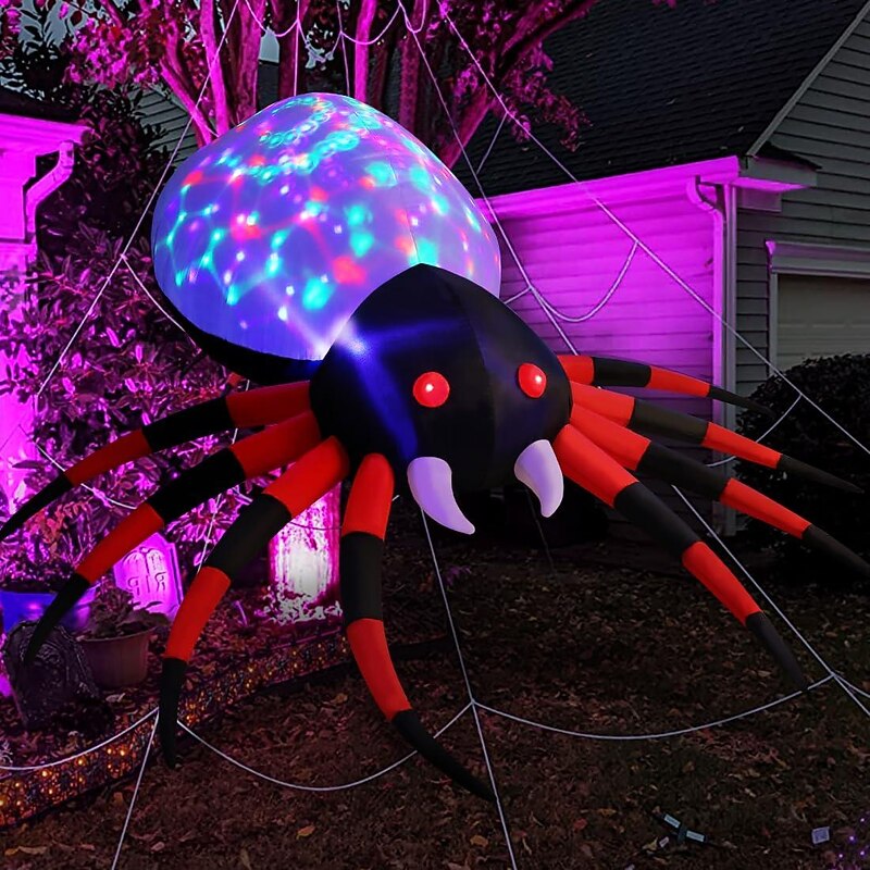 8.5 FT Width Halloween Inflatables Outdoor Spider with Magic Light, Blow Up Yard Decoration Clearance with LED Lights Built-in for Holiday/Party/Yard/Garden