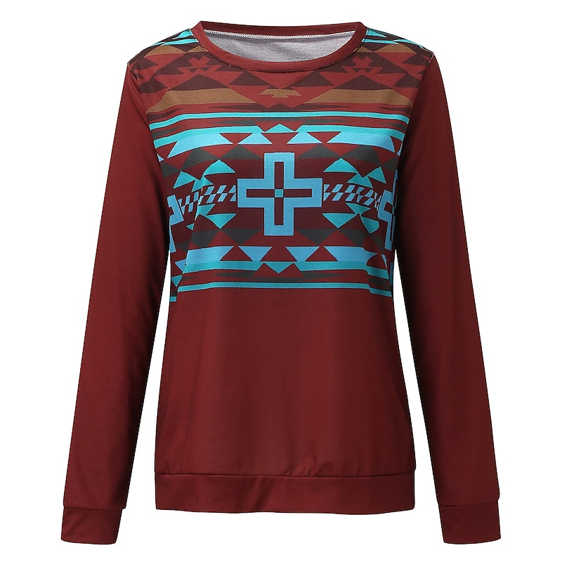 Women's Sweatshirt Pullover Geometric Aztecs Street Casual Vintage Sports Ethnic Round Neck Long Sleeve Top Micro-elastic Fall & Winter Comfrt Breathable Soft Fabric3