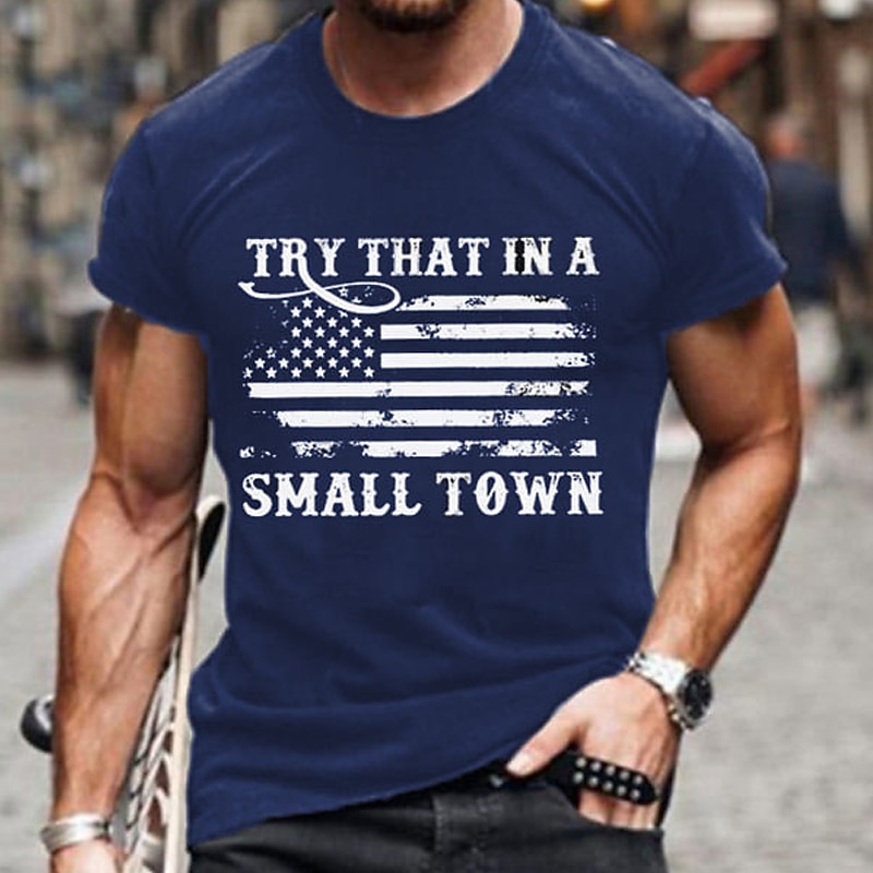 Men's American Flag 'Try That In A Small Town' Short Sleeve Graphic T-Shirt - Black Lifestyle Tee4