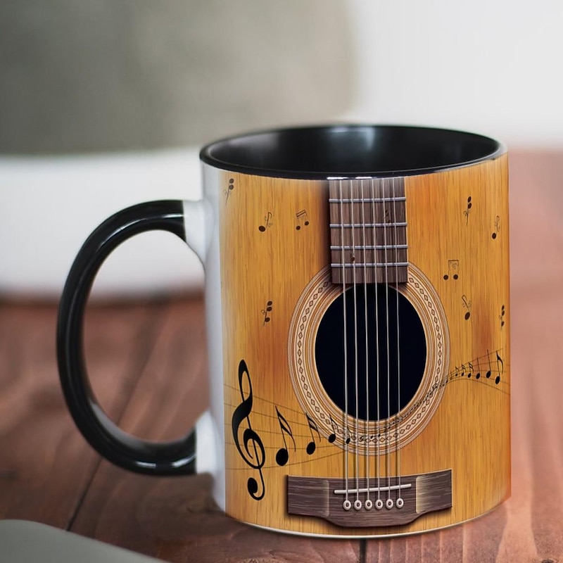 Guitar Coffee Cup Musical Coffee Mugs, Guitar Cup Travel Mug Funny Drinking Cup Desk Decor,11.2oz Ceramic Mug Tea Mug, Birthday Christmas Gifts for Music Lover