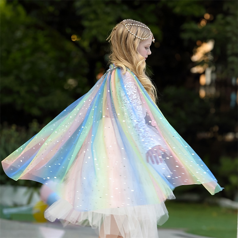 Kids Girls' Halloween Cape Star Vacation Sequins Mesh Performance Coat Outerwear 4-12 Years Winter D49 color D50 light blue D51 purple2