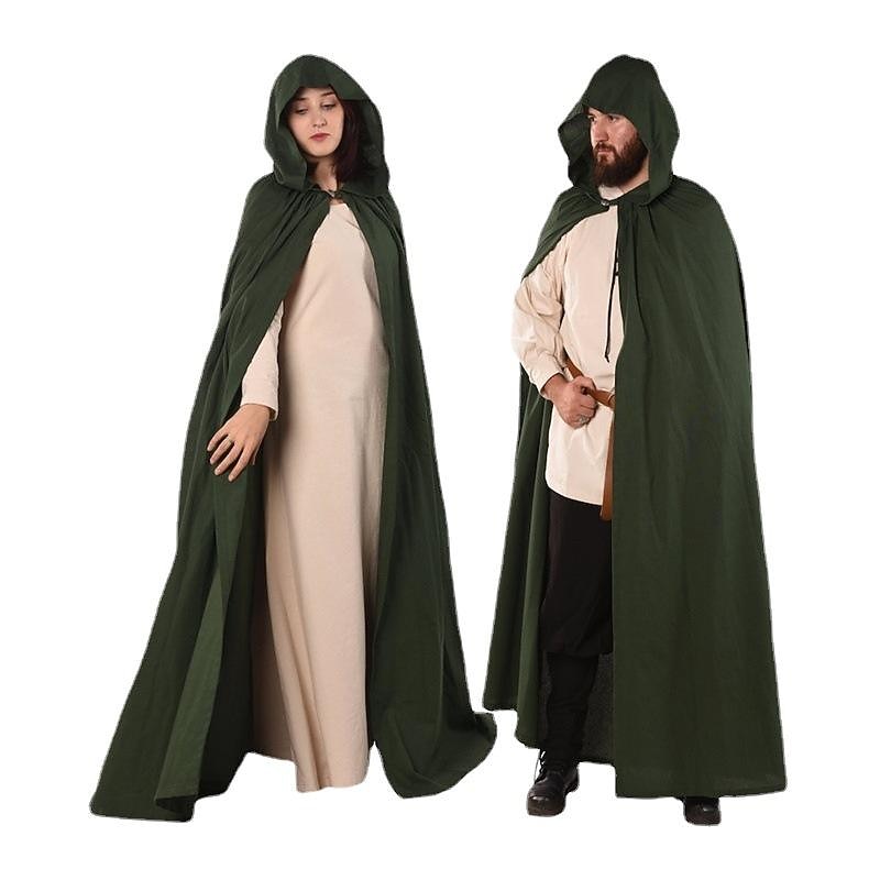 Retro Vintage Punk & Gothic Medieval Cape Cosplay Costume Cloak Witch Wizard Viking Solid Colored Fancy Dress Men's Women's Unisex Celtic Viking Fantasy Halloween Carnival Masquerade Performance