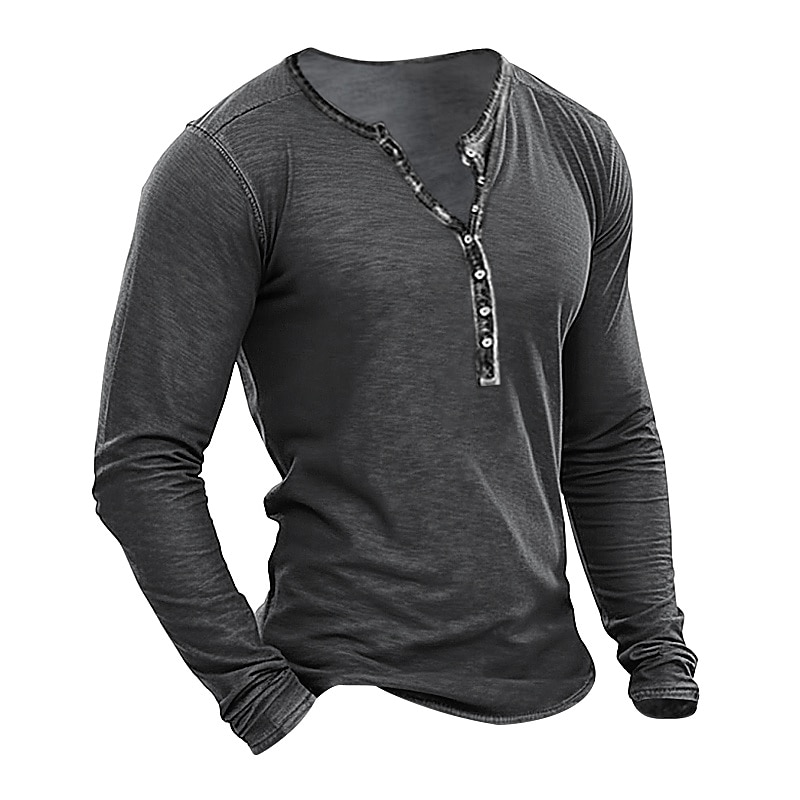 Men's T shirt Tee Henley Shirt Tee Top Plain Henley Street Vacation Long Sleeve Clothing Apparel Fashion Designer Basic3