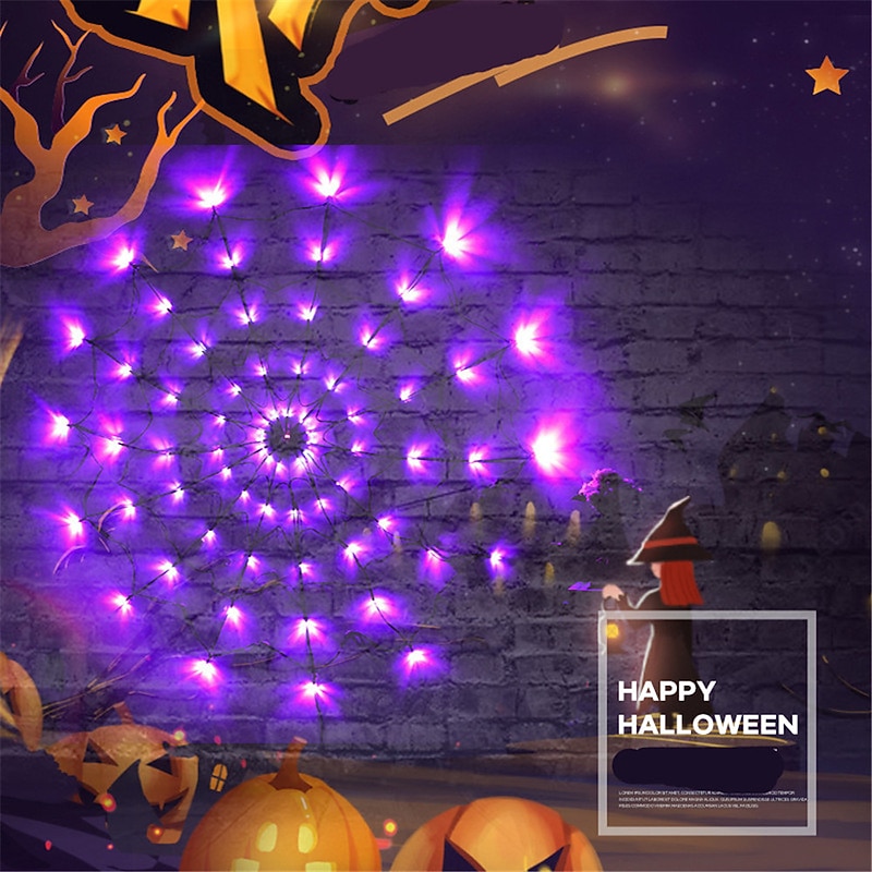 2PCS Halloween Decoration Luminous Spider Web Fishing Net Lights String For Party Ghost Festival Props Halloween Decorations