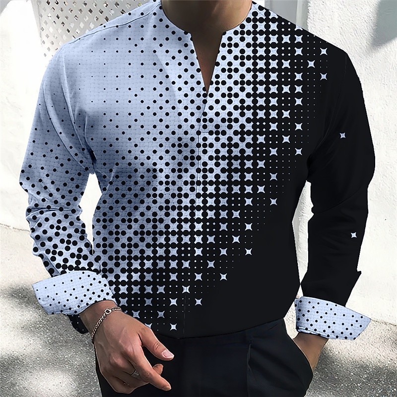 Men's Shirt Dress Shirt Geometric Pattern Outdoor Casual White Pink Blue Green Long Sleeve V Neck Summer Fall Clothing Apparel Print4