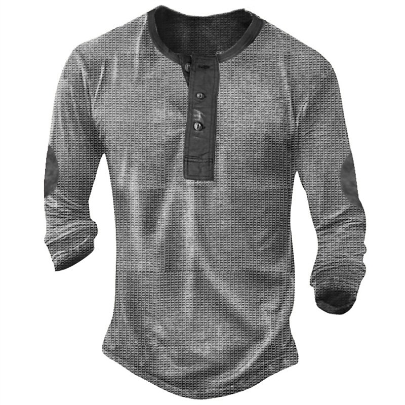 Men's Waffle Tee Button T Shirt T Shirt Waffle Knit Tee Long Sleeve Crew Neck Summer Color Block Fashion Designer Basic Vacation Street Going out Navy Blue Green Khaki Top Tee for Men2