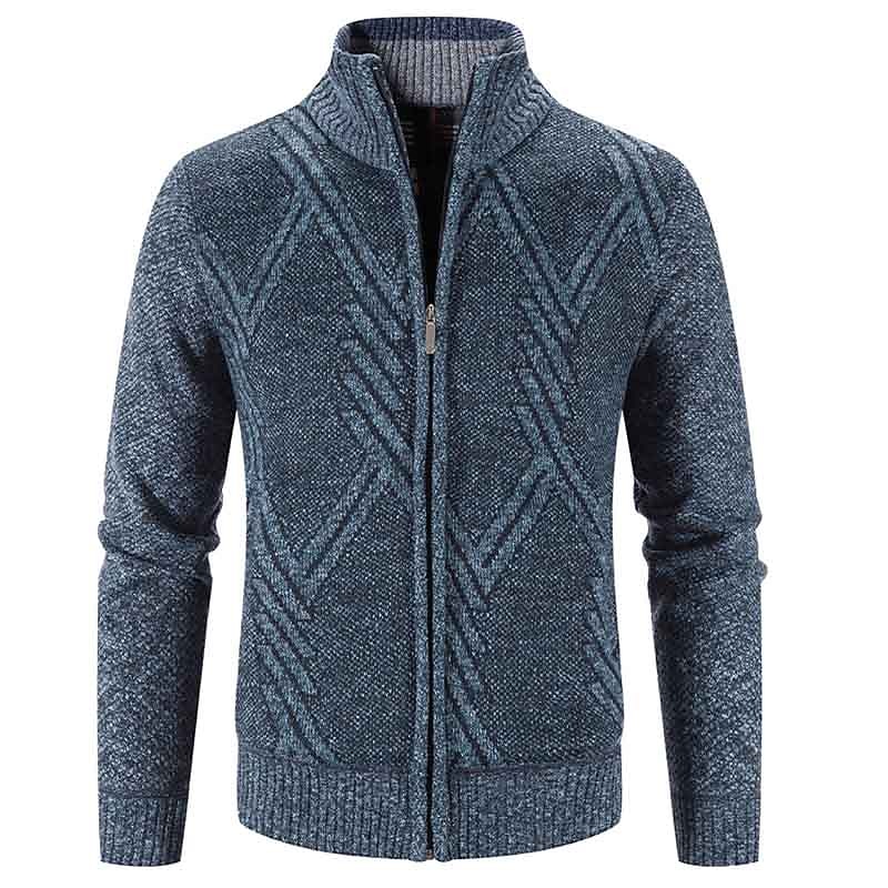 Men's Cardigan Sweater Dress Sweater Ribbed Knit Regular Knitted Stripe Standing Collar Warm Ups Modern Contemporary Daily Wear Going out Clothing Apparel Fall Winter Blue Light Grey S M L4