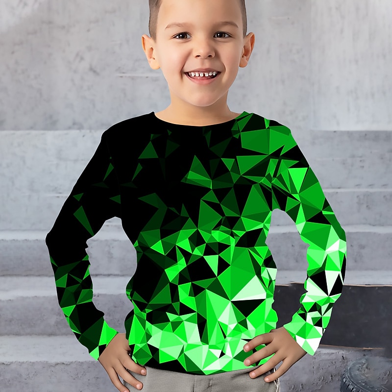 Boys 3D Graphic Geometric Color Block T shirt Tee Long Sleeve 3D Print Summer Spring Fall Sports Fashion Streetwear Kids 3-12 Years Outdoor Casual Daily Regular Fit