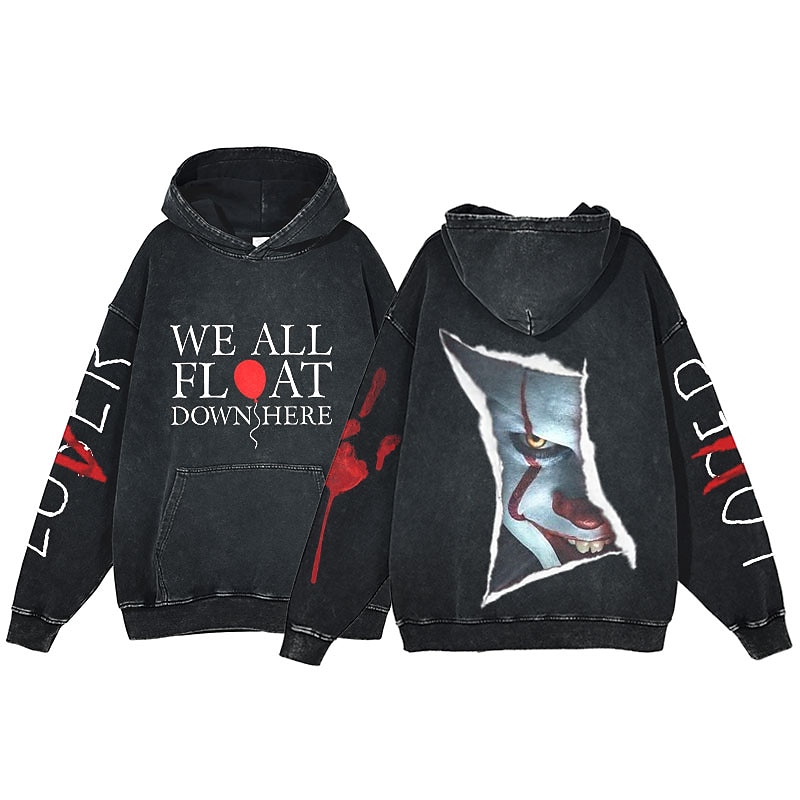 Halloween Scream Ghostface Skull Skeleton Hoodie Oversized Acid Washed Tee Print Front Pocket Graphic For Couple's Men's Women's Adults' Masquerade Hot Stamping Casual Daily2