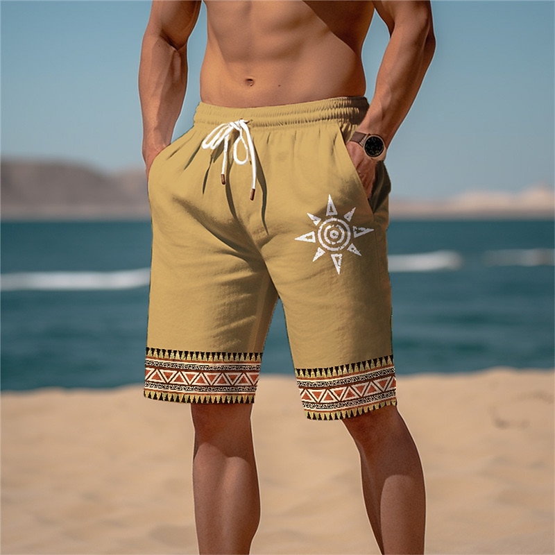 Men's Sun Graphic Prints Sweat Shorts Beach Shorts Terry Shorts Mid Waist Ethnic Style Retro Vintage Daily Holiday Streetwear Drawstring Elastic Waist 3D Print Designer Clothing Apparel