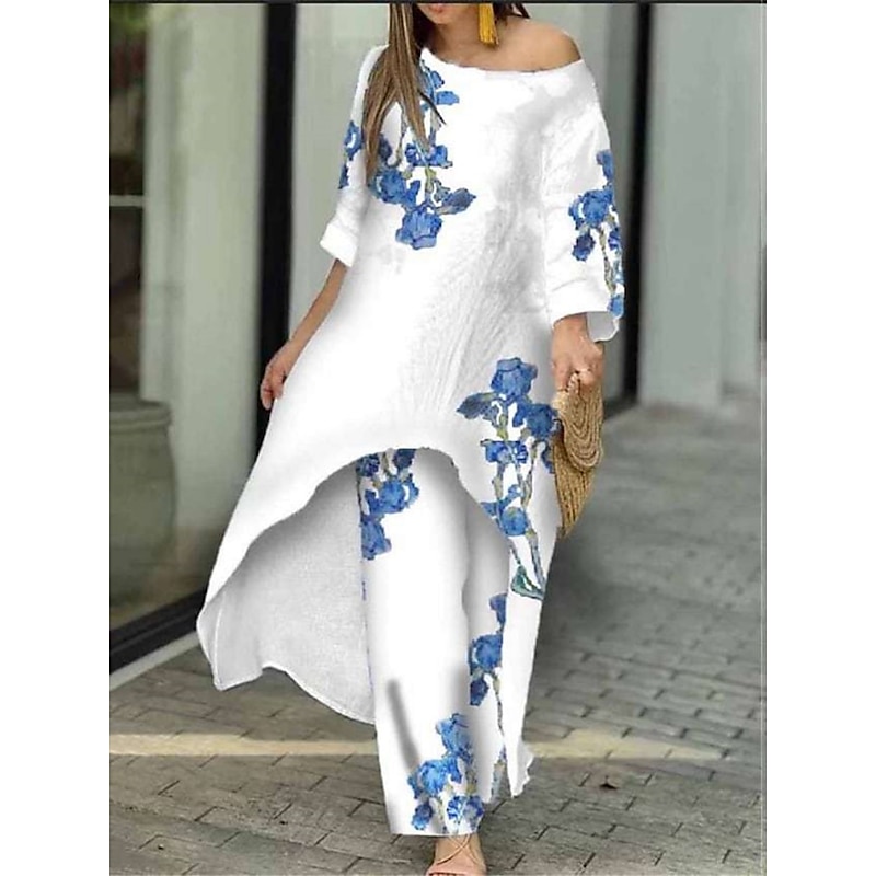 Women's Elegant Fashion Streetwear Shirt Pants Sets Pants Trousers Long Sleeve Round Neck Floral Butterfly Print Casual Holiday White Yellow Red Fall & Winter Regular Fit3