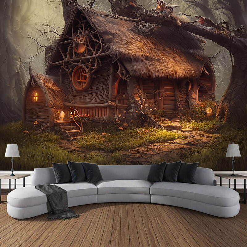 Halloween Tapestry Art Decoration Blanket Curtains Hanging Home Bedroom Living Room Decoration Pumpkin Ghost Skull Ghost House Eerie And Terrifying Halloween Decorations2