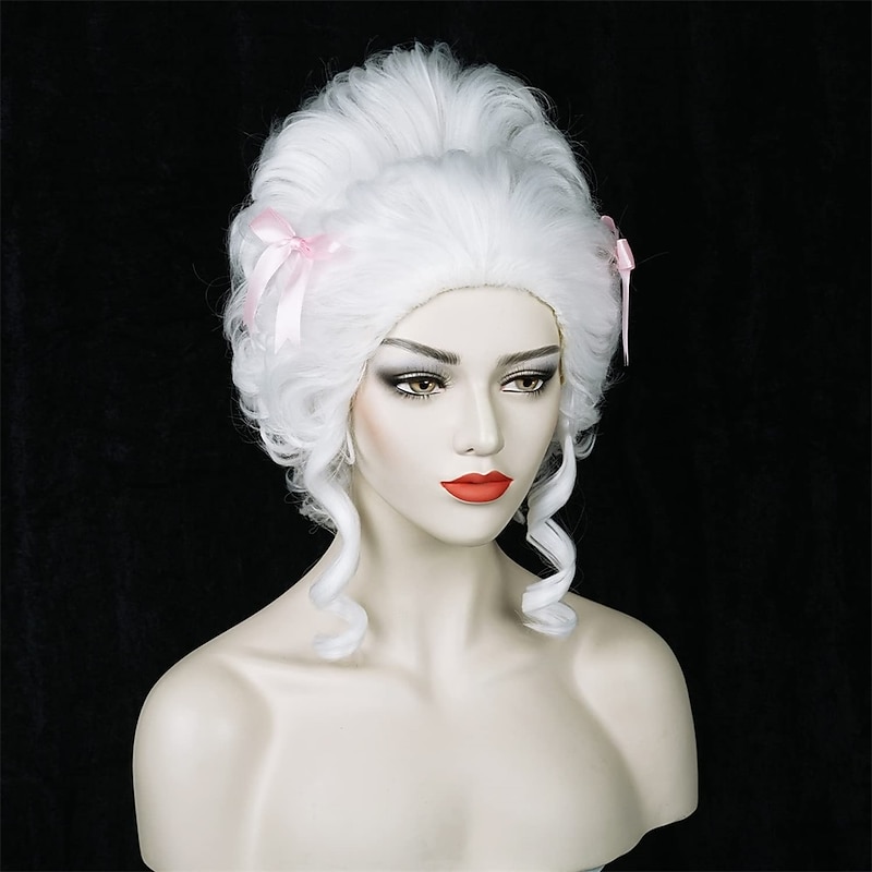 White Victorian Wig for Rococo Baroque Costume 18th Century Baroque Wig Hair Fluffy Vintage Beehive Silver Queen Court Wig Heat Resistant Women Carnival Party Dress Costume Wig Halloween Wigs2