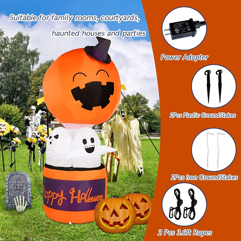 182 cm High Halloween Inflatable Pumpkin Hot Air Balloon Ghost Decorations with LED Light Halloween Indoor Outdoor Garden Decoration3