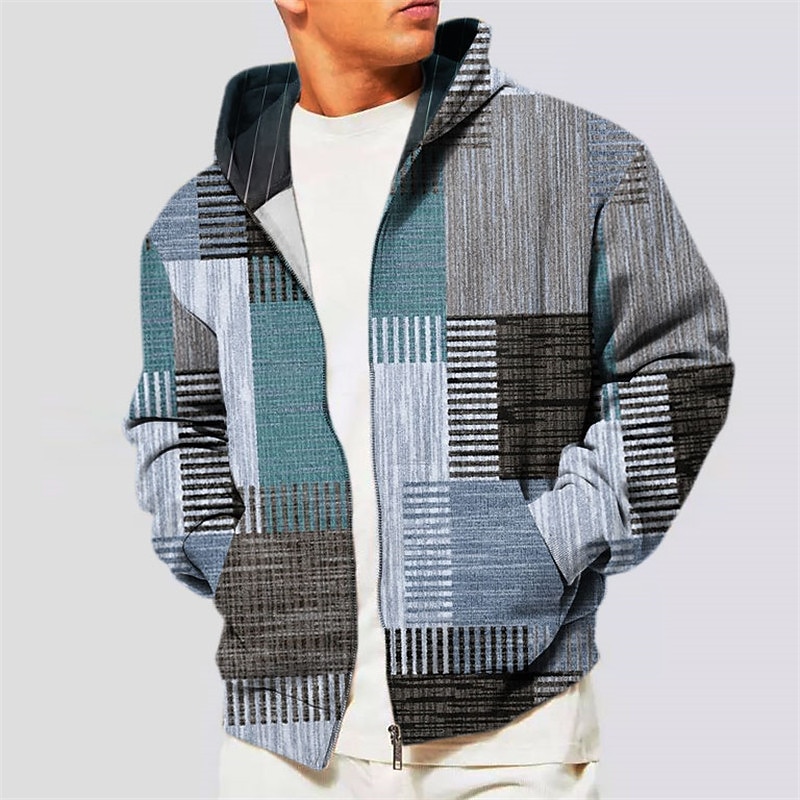 Men's Stripe Graphic Prints Geometry Hoodie Hoodies Sweatshirt Sports Classic Long Sleeve Hooded Vacation Holiday Streetwear Red Blue Pocket Print Spring &  Fall Designer2