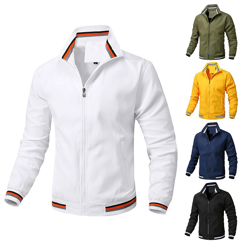 Men's Lightweight Jacket Summer Jacket Windbreaker Transition Jacket Outdoor Vacation Warm Fall Winter Plain Fashion Streetwear Stand Collar Regular Black White Yellow Blue Green Jacket