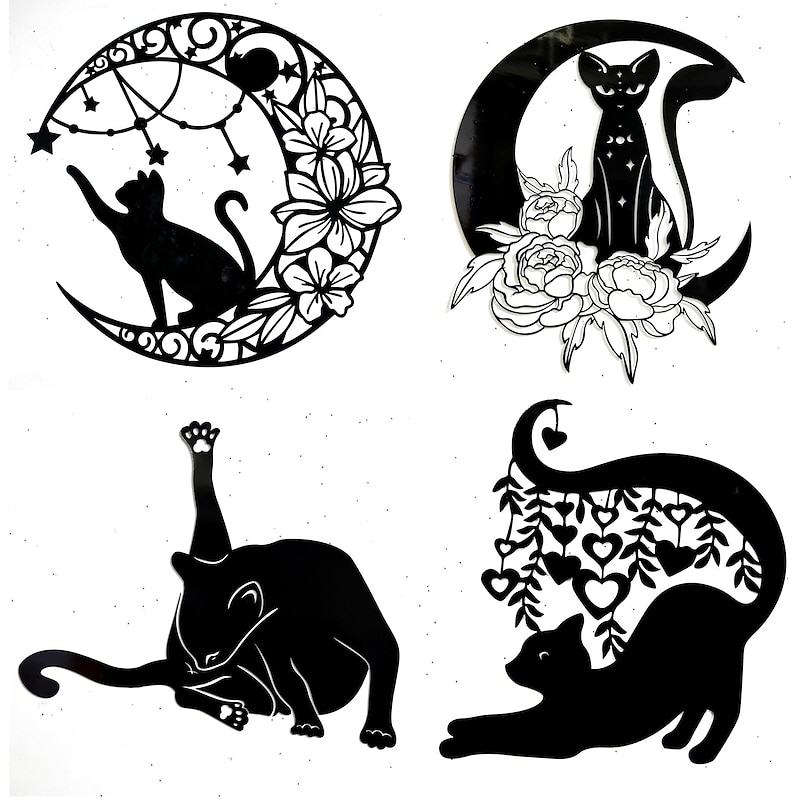 Moon Cat Metal Wall Decor Metal Wall Art Cat Ornament Home Bedroom Living Room Window Decoration