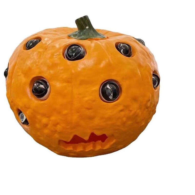 Halloween Scary Pumpkin Decoration,Resin Purely Handmade Turnable Eyeballs Sculpture For Indoor And Outdoor Use4