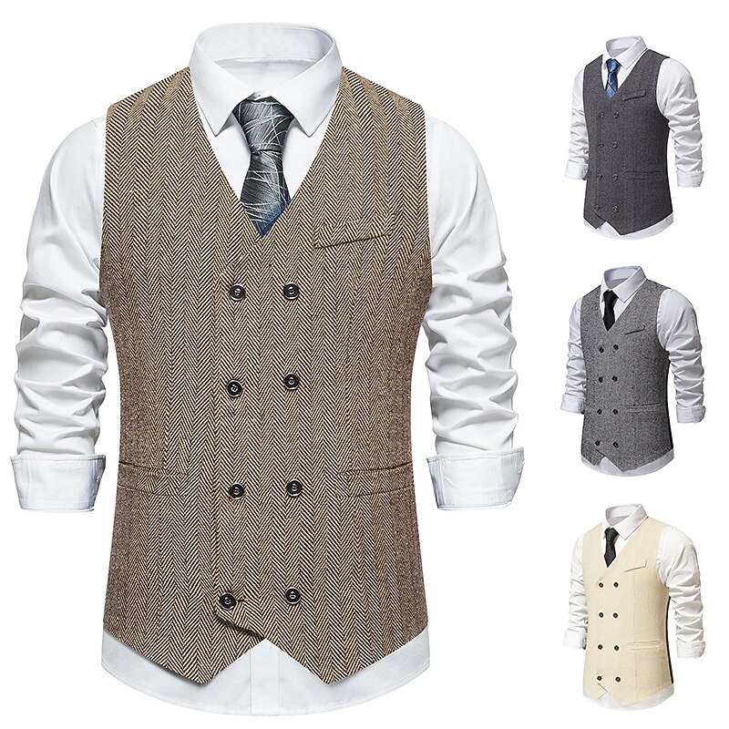 Vintage 1920s Vest Waistcoat The Great Gatsby Gentleman Groomsmen Slim Fit Fancy Dress Men's Masquerade Wedding Wedding Guest Event / Party Adults' Vest3