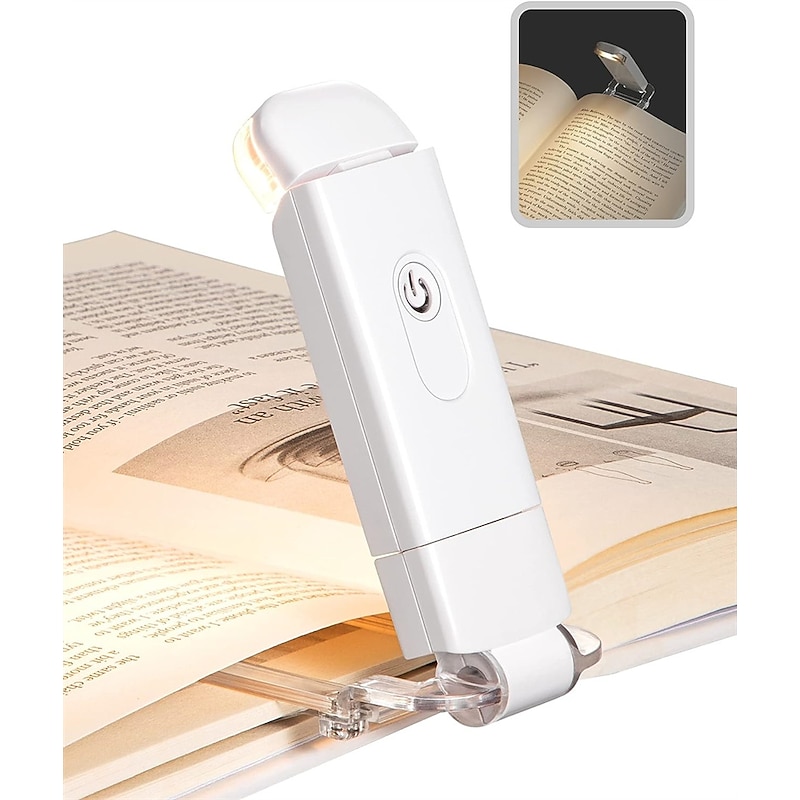 USB Rechargeable Book Reading Light, Adjustable Brightness LED Clip-on Light for Bed Reading, Warm White Light, Perfect for Bookworms, Car Use