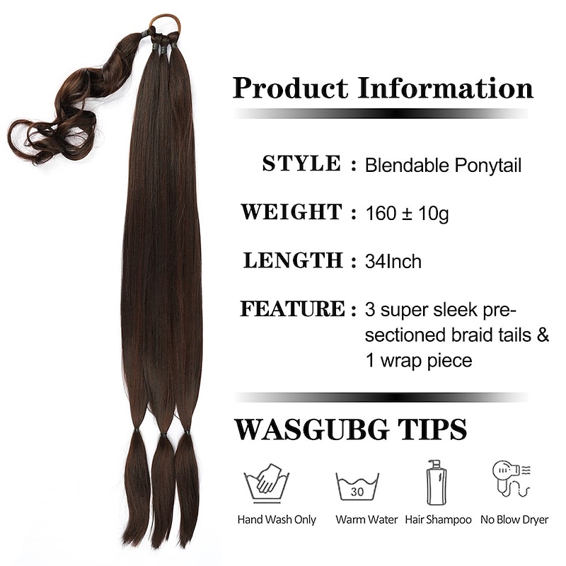 Braided Ponytail Extension FENTISAR 34Inch Dark Brown Ponytail Extension with Hair Tie Straight Wrap Around Hair Extensions Ponytail Natural Soft Synthetic Hair Piece for Women Daily Wear2