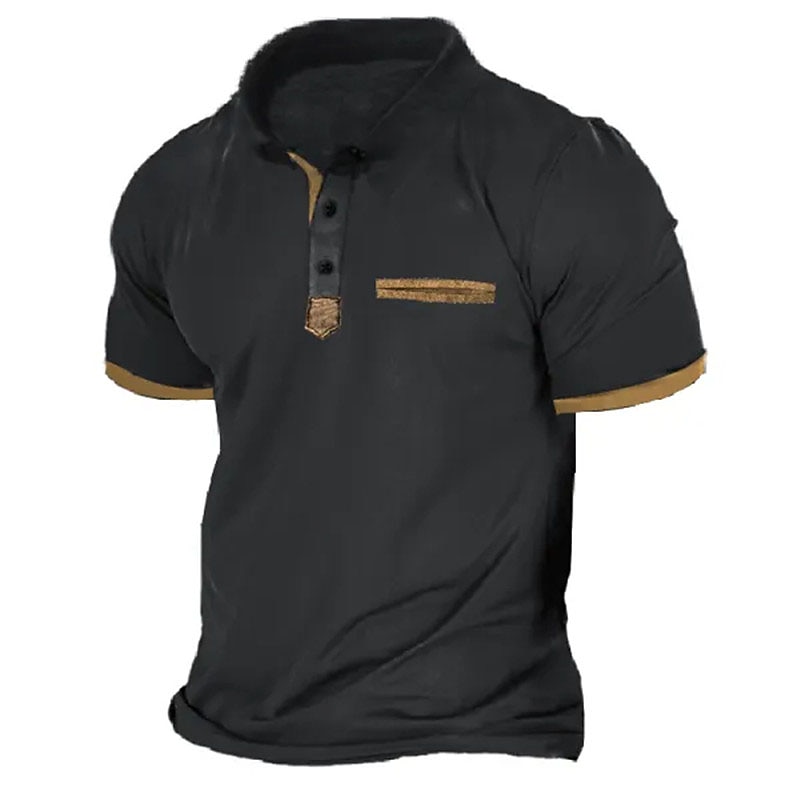 Men's Button T Shirt Henley Shirt Tee Top Short Sleeves Henley Summer Plain Fashion Designer Basic Front Pocket Vacation Street Going out Black Top Tee for Men